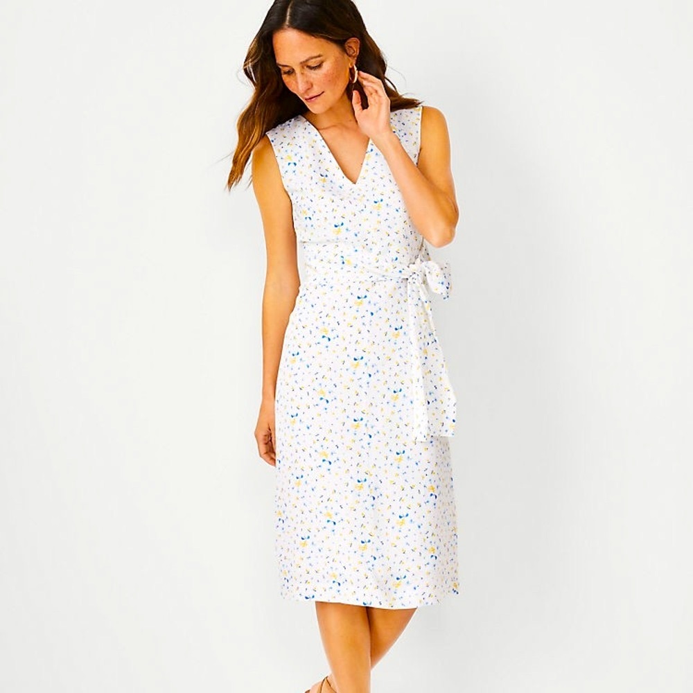 Ann Taylor, Floral Print Tie Waist Sheath Dress, Size 10